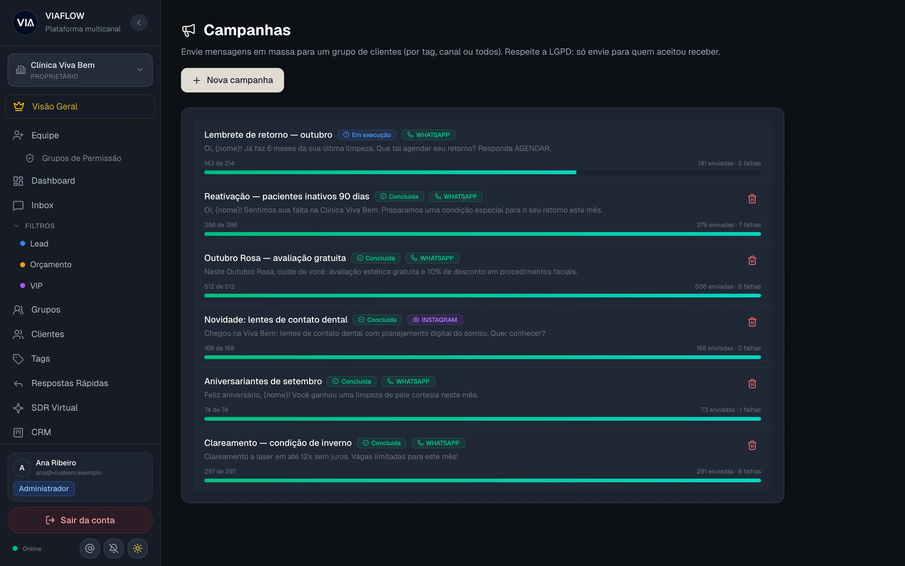 Campanhas VIA Flow