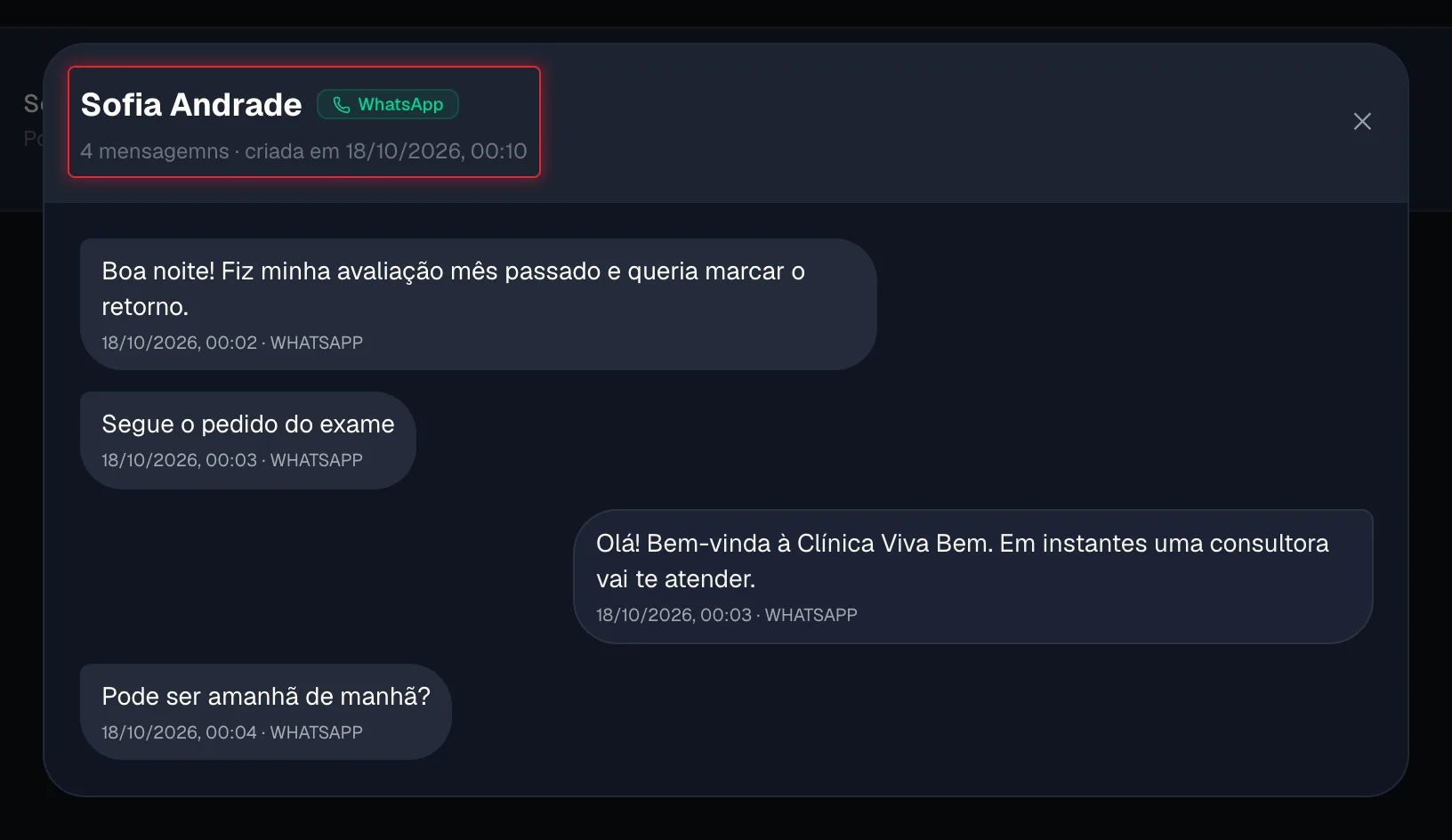 Histórico de uma conversa na Auditoria