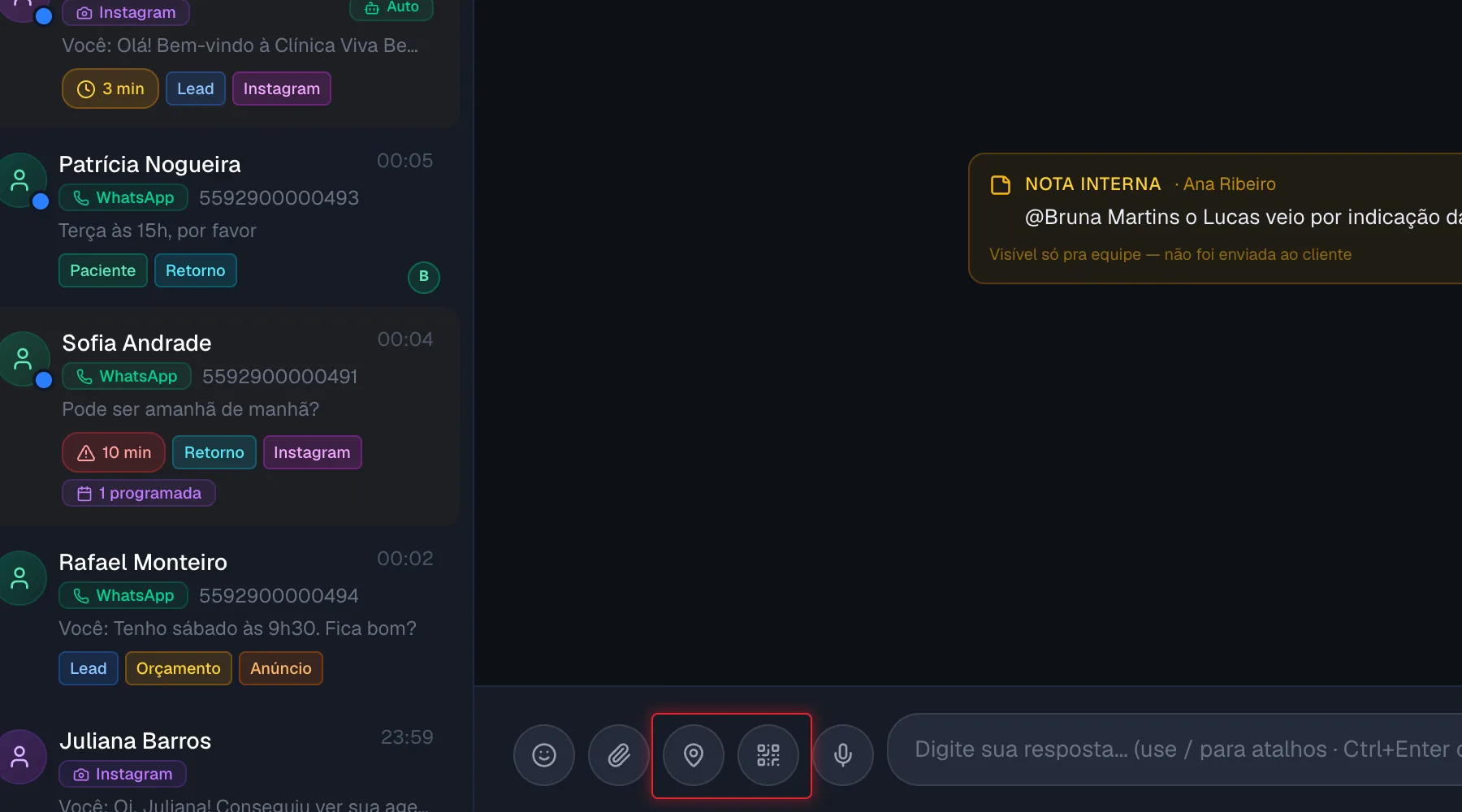 Botões de Pix e endereço na barra de digitação