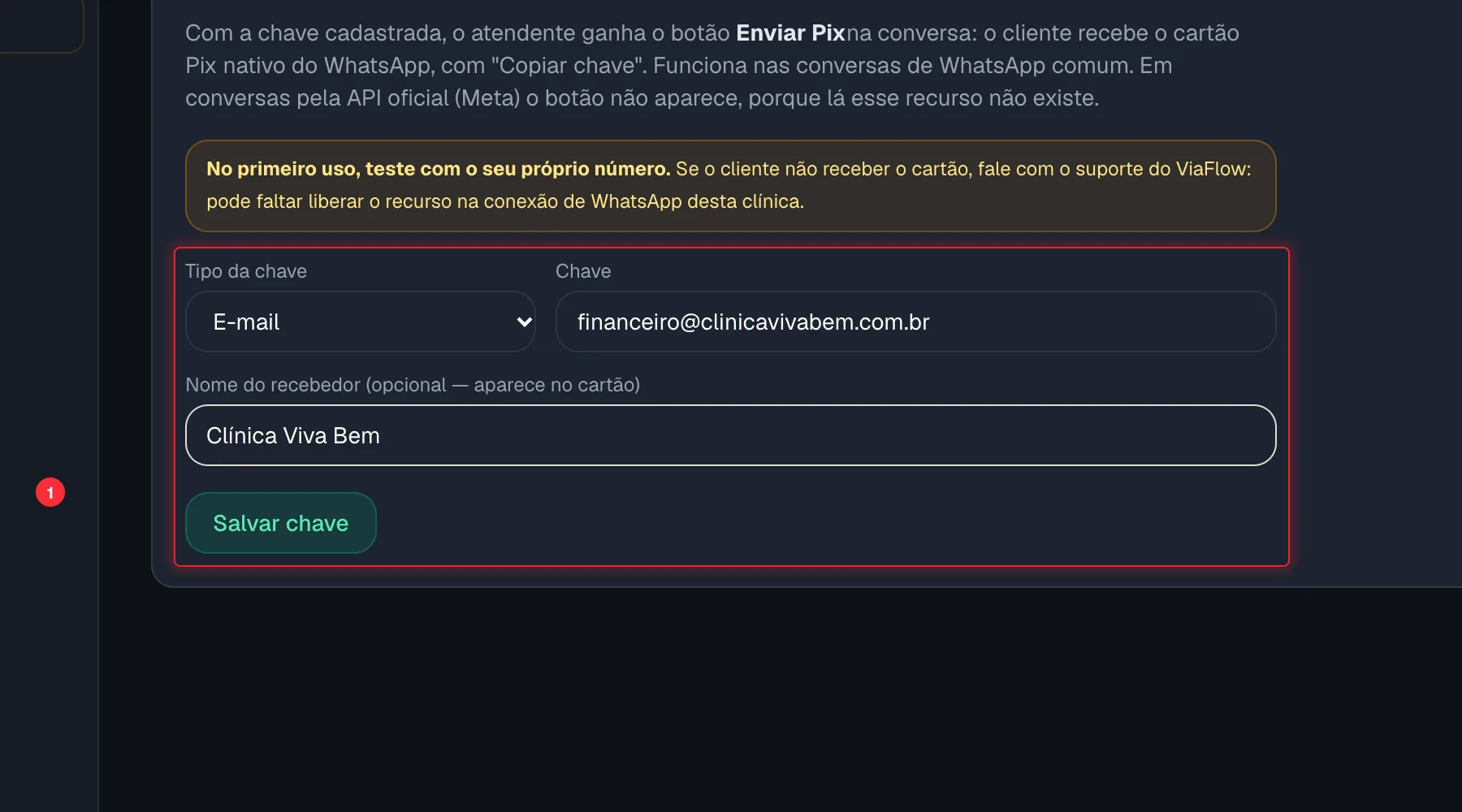Tela Chave Pix preenchida
