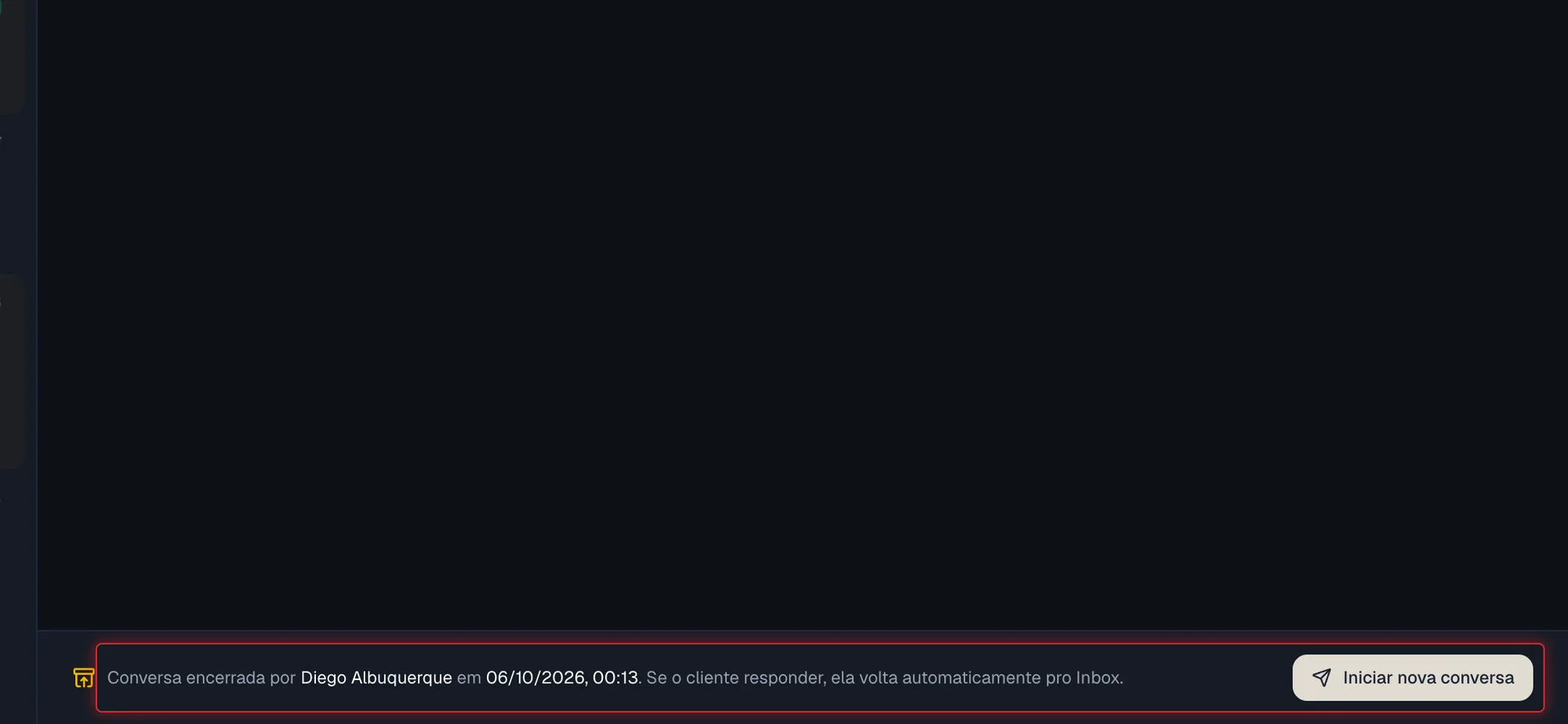 Rodapé de uma conversa encerrada com o botão Iniciar nova conversa